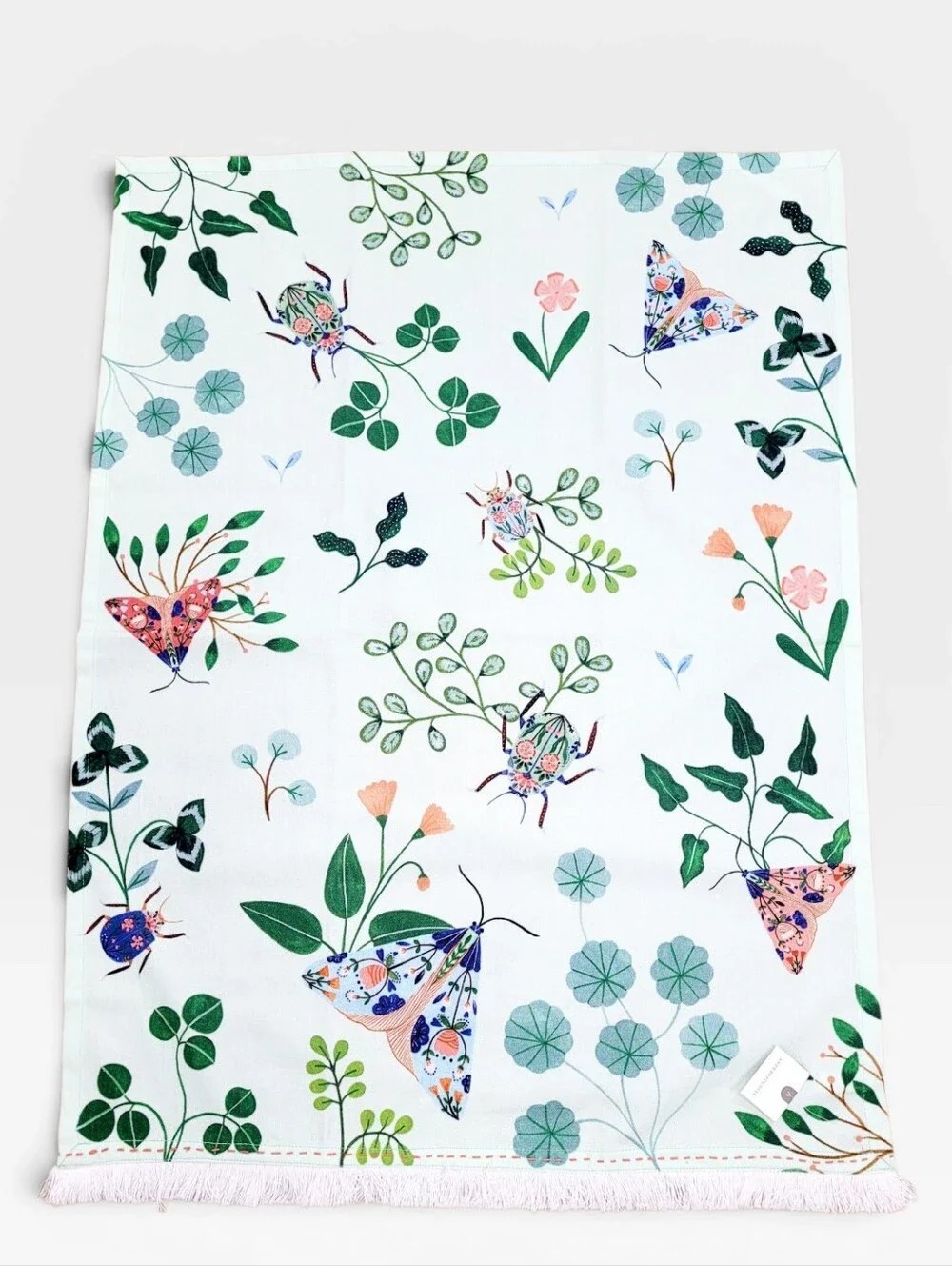 NWT Anthropologie Flora Waycott Botanical Garden Insects Mint Green Dish Towel